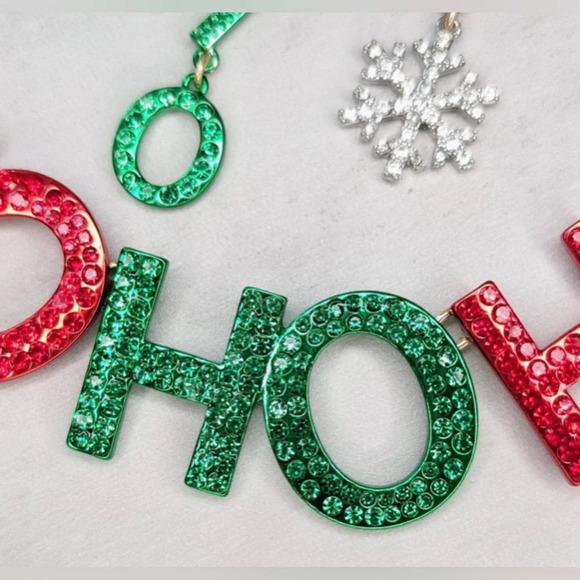 BETSEY JOHNSON SET Christmas Holiday Shiny HO HO HO Necklace & Earrings NEW NWT - Picture 3 of 11